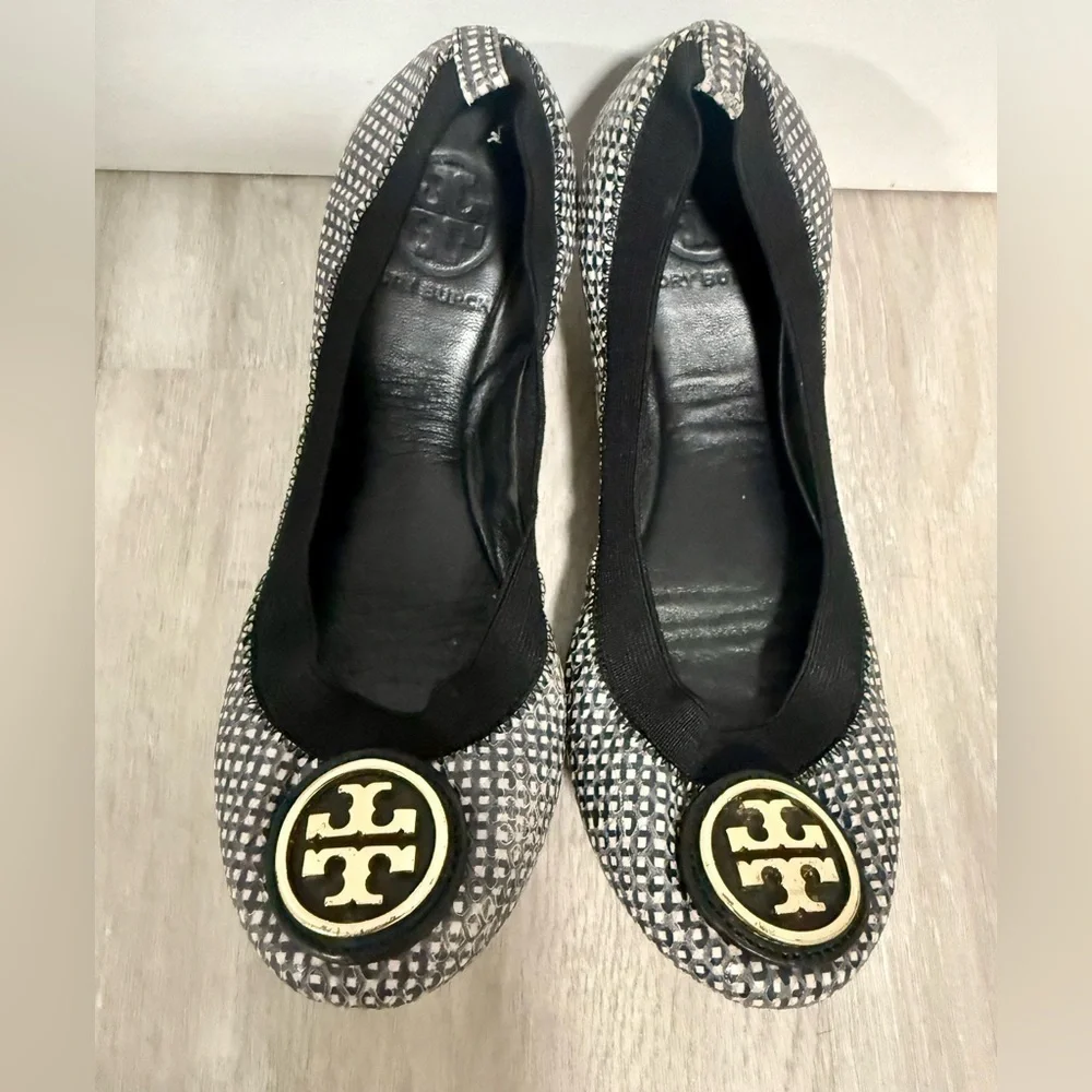 Tory Burch Black White Caroline 2 Ballet Flats Women’s Size 5